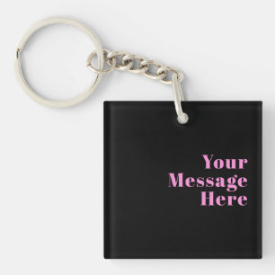 Retro-modern Editable Text   Black & Pink Key Ring