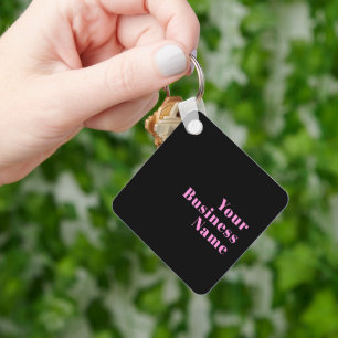 Retro-modern Editable Text   Black & Pink Key Ring
