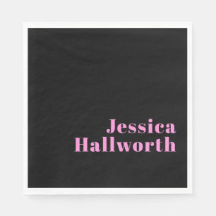 Retro-modern Editable Text Black & Pink Napkin