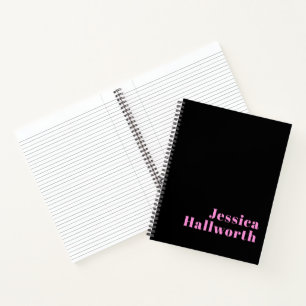 Retro-modern Editable Text   Black & Pink Notebook