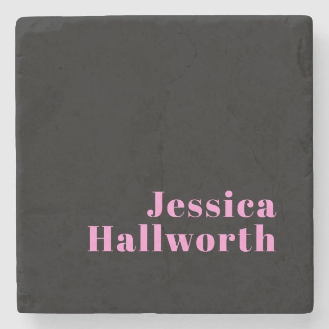 Retro-modern Editable Text | Black & Pink Stone Coaster (Front)