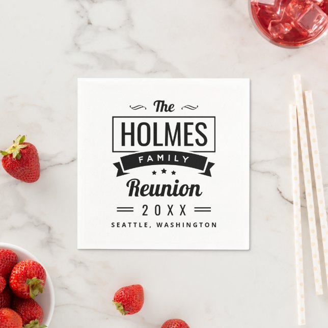 Retro Modern Family Reunion Logo Napkin (Insitu)