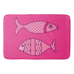 Retro Modern Fish, Fuchsia and Light Pink Bath Mat