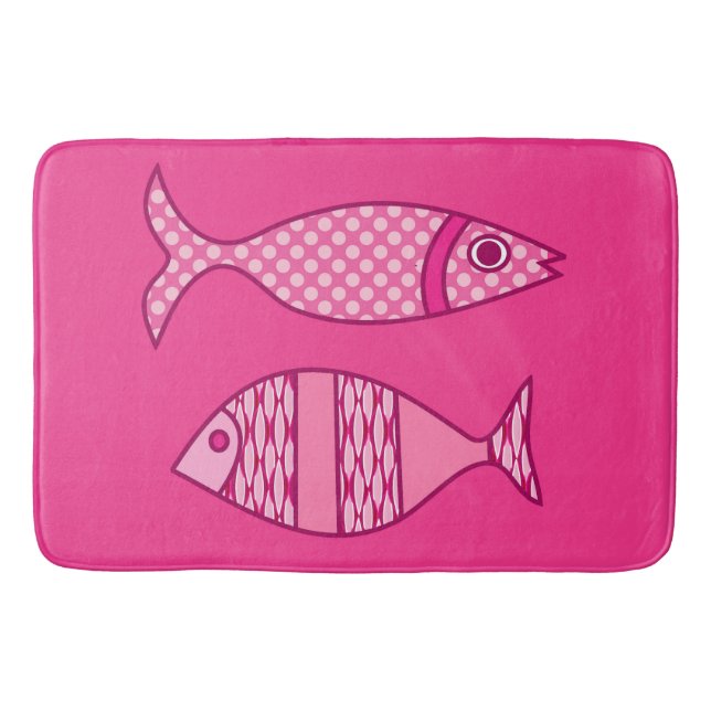 Retro Modern Fish, Fuchsia and Light Pink Bath Mat (Front)