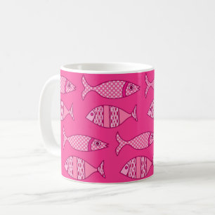 Retro Modern Fish, Fuchsia and Light Pink Coffee Mug