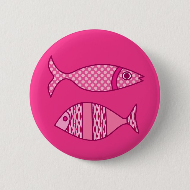 Retro Modern Fish, Fuchsia, Light Pink, Deep Pink 6 Cm Round Badge (Front)