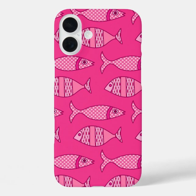 Retro Modern Fish, Fuchsia, Light Pink, Deep Pink Case-Mate iPhone Case (Back)