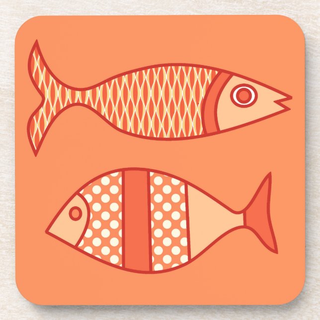 Retro Modern Fish, Light Coral Orange & Tangerine Coaster (Front)