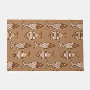 Retro Modern Fish, Tan, Beige and Brown Doormat