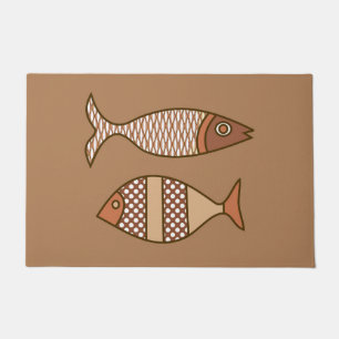 Retro Modern Fish, Tan, Beige and Light Brown Doormat