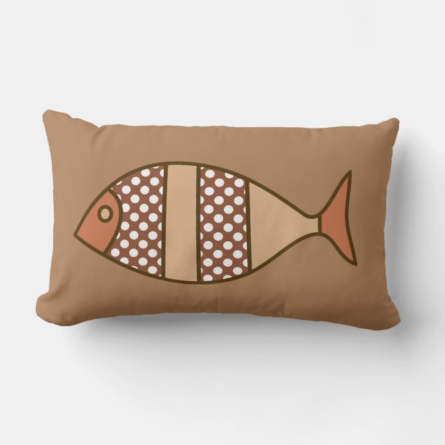 Retro Modern Fish, Tan, Beige and Light Brown Lumbar Cushion (Front)