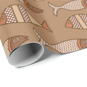 Retro Modern Fish, Tan, Beige and Light Brown Wrapping Paper
