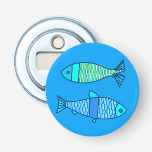 Retro Modern Fish, Turquoise and Cerulean Blue Bottle Opener