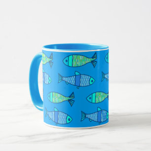 Retro Modern Fish, Turquoise and Cerulean Blue Mug