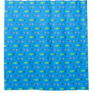 Retro Modern Fish, Turquoise and Cerulean Blue Shower Curtain