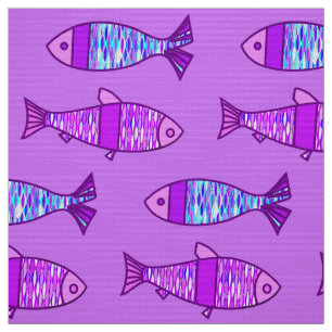 Retro Modern Fish, Violet, and Amethyst Purple Fabric