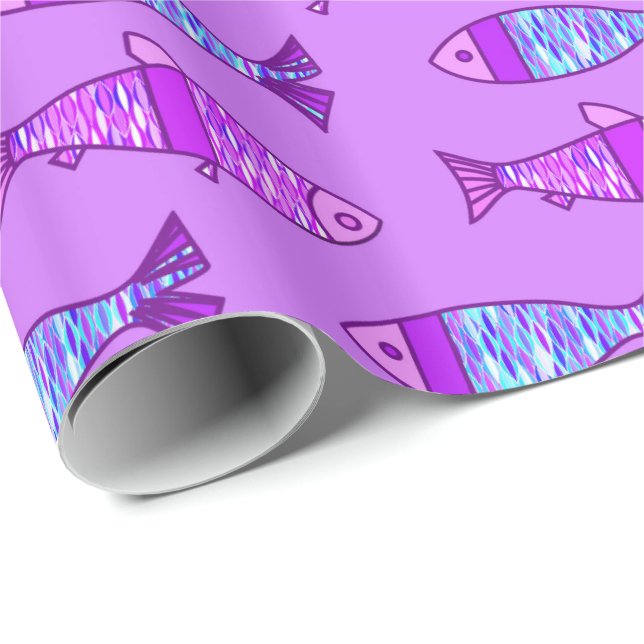 Retro Modern Fish, Violet, and Amethyst Purple Wrapping Paper (Roll Corner)