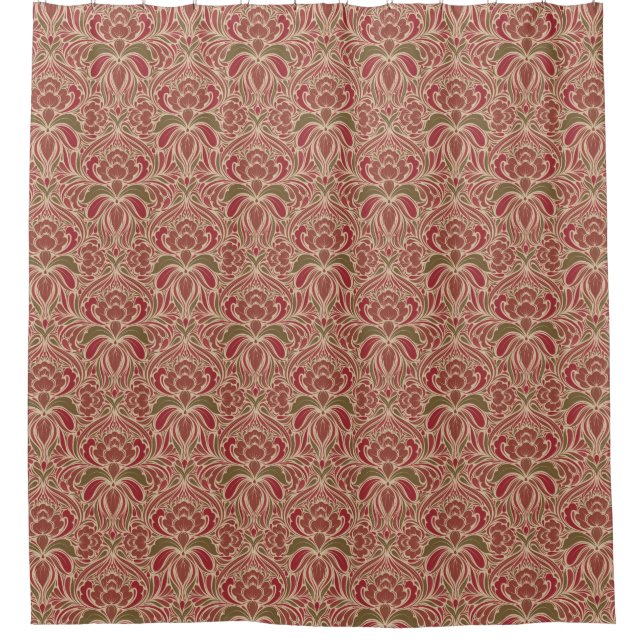 Retro Modern Floral in Red and Green Shower Curtain (Front)