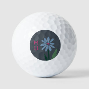Retro Modern Floral Monogrammed Blue Daisy Golf Balls