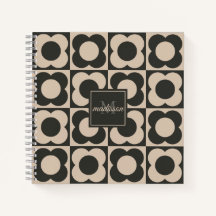 Retro modern -Flower Checkerboard - neutral taupe
