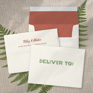 Retro Modern Funky Type Earth Tones Wedding Envelope