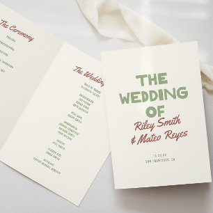 Retro Modern Funky Type Earth Tones Wedding  Programme