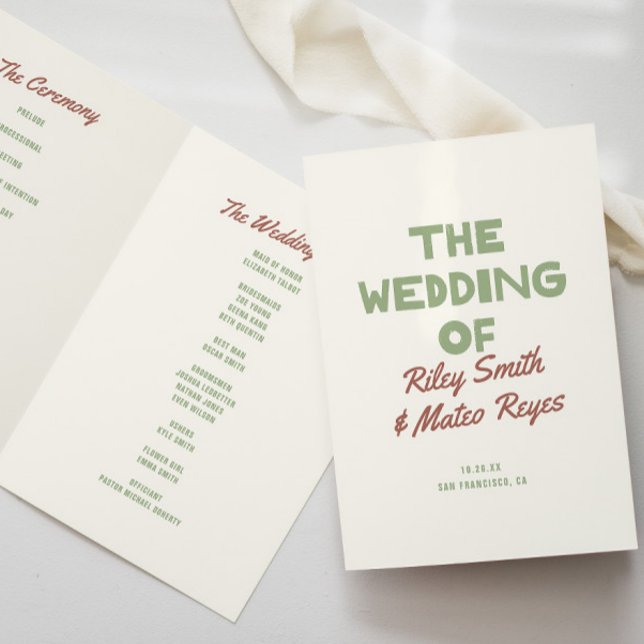 Retro Modern Funky Type Earth Tones Wedding  Programme (Creator Uploaded)