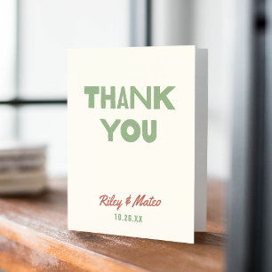 Retro Modern Funky Type Earth Tones Wedding  Thank You Card