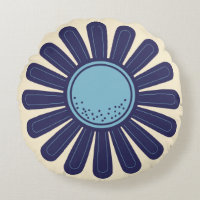 Retro Modern Geometric Daisy Flower Blue and Cream