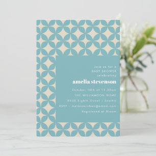 Retro Modern Geometric Pastel Blue Baby Shower Invitation