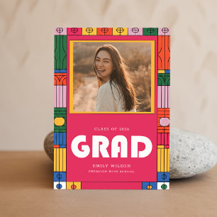 Retro Modern Grad Photo Graduation Invitation Postcard