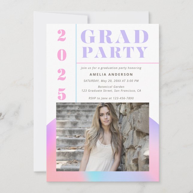 Retro Modern Gradient Photo Graduation Party Invitation (Front)