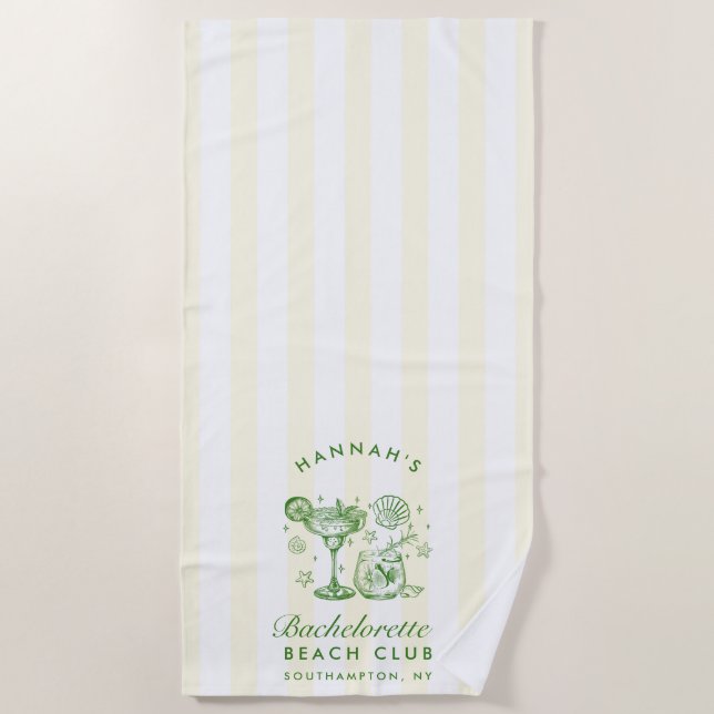 Retro Modern Green & Yellow Bachelorette Weekend Beach Towel (Front)