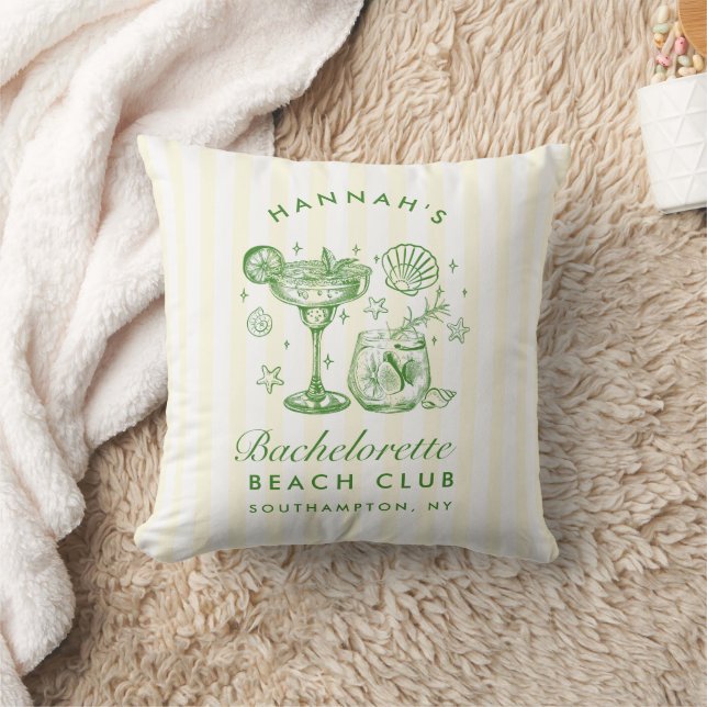 Retro Modern Green & Yellow Bachelorette Weekend Cushion (Blanket)