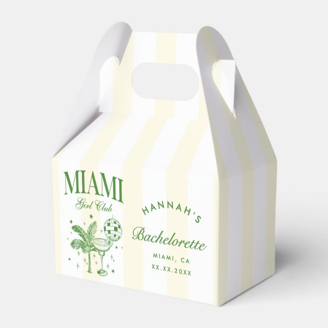 Retro Modern Green & Yellow Miami Bach Party Favour Box (Front Side)