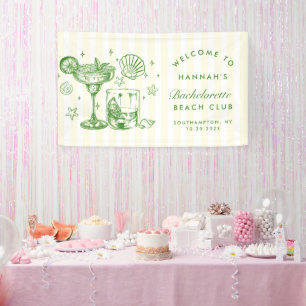 Retro Modern Green & Yellow Stripes Bachelorette Banner
