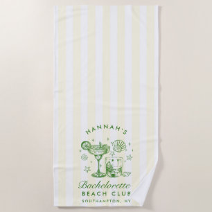Retro Modern Green & Yellow Stripes Bachelorette Beach Towel