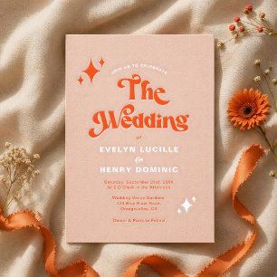 Retro Modern Groovy Script Soft Orange Wedding Invitation