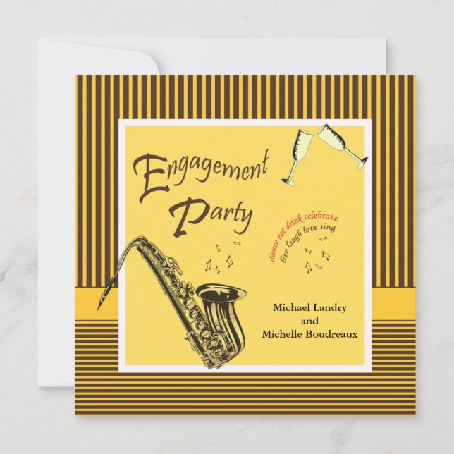 Retro Modern Jazz Engagement Party Invitation (Front)