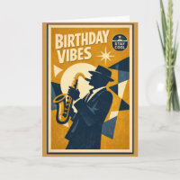 Retro Modern Jazz Saxophone Birthday Card for men 