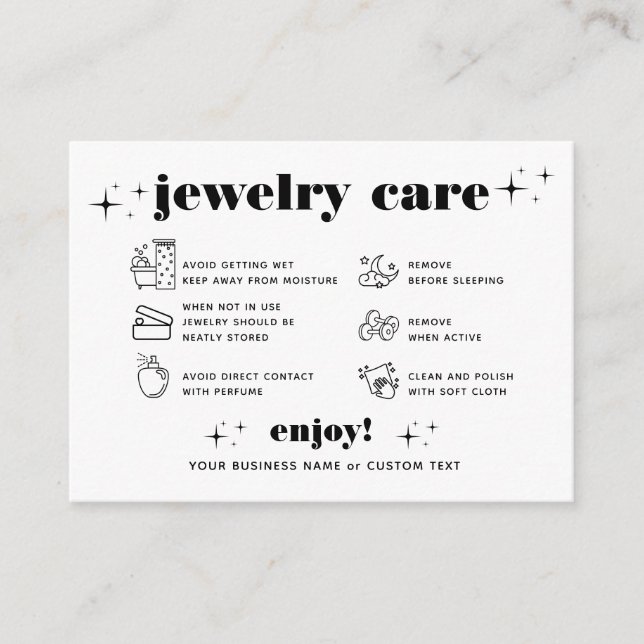 Retro Modern Jewellery Care Chic Thank You Busines Enclosure Card (Front)