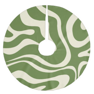 Retro Modern Liquid Swirl Christmas Abstract Green Brushed Polyester Tree Skirt