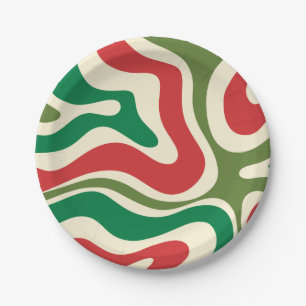Retro Modern Liquid Swirl Christmas Abstract Paper Plate