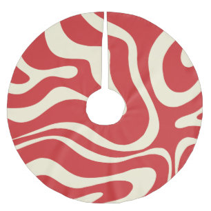 Retro Modern Liquid Swirl Christmas Abstract Red Brushed Polyester Tree Skirt
