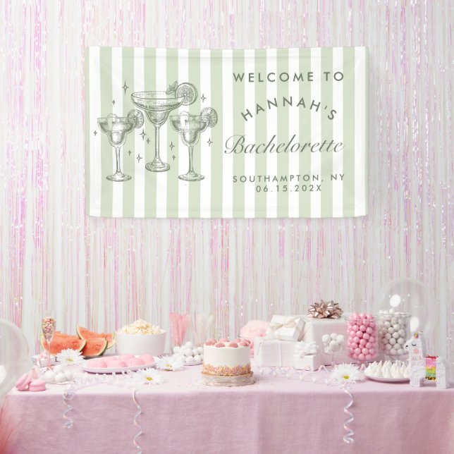 Retro Modern Margaritas and Matrimony Striped Bach Banner (Party)