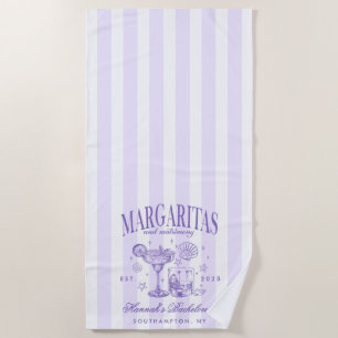 Retro Modern Margaritas and Matrimony Striped Bach Beach Towel