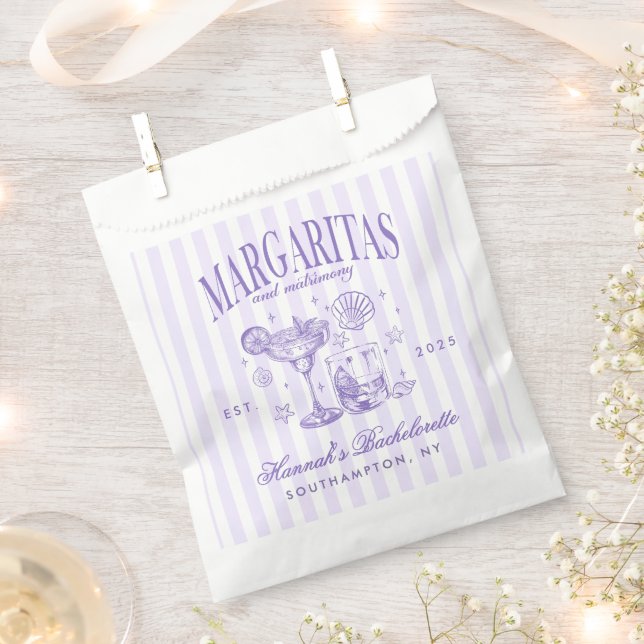 Retro Modern Margaritas and Matrimony Striped Bach Favour Bags (Clipped)