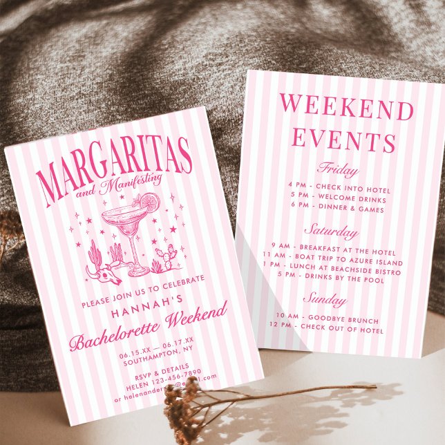 Retro Modern Margaritas and Matrimony Striped Bach Invitation (Creator Uploaded)