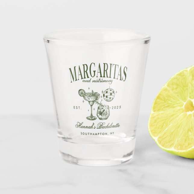 Retro Modern Margaritas and Matrimony Striped Bach Shot Glass (Front)