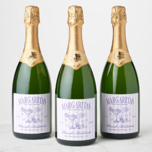 Retro Modern Margaritas and Matrimony Striped Bach Sparkling Wine Label